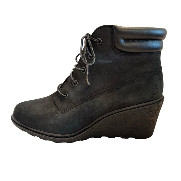 Timberland Women's Amston Boots 8253A Black Wedge Heels Ankle Booties Size 8 - Picture 5 of 13